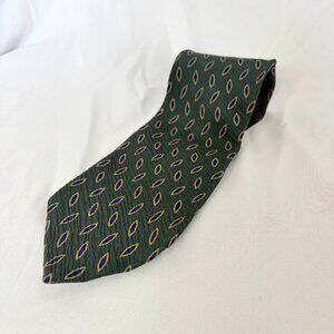 VTG 1980s Giorgio Armani Silk Tie Dark Green Blue Gold Ovals Made in Italy